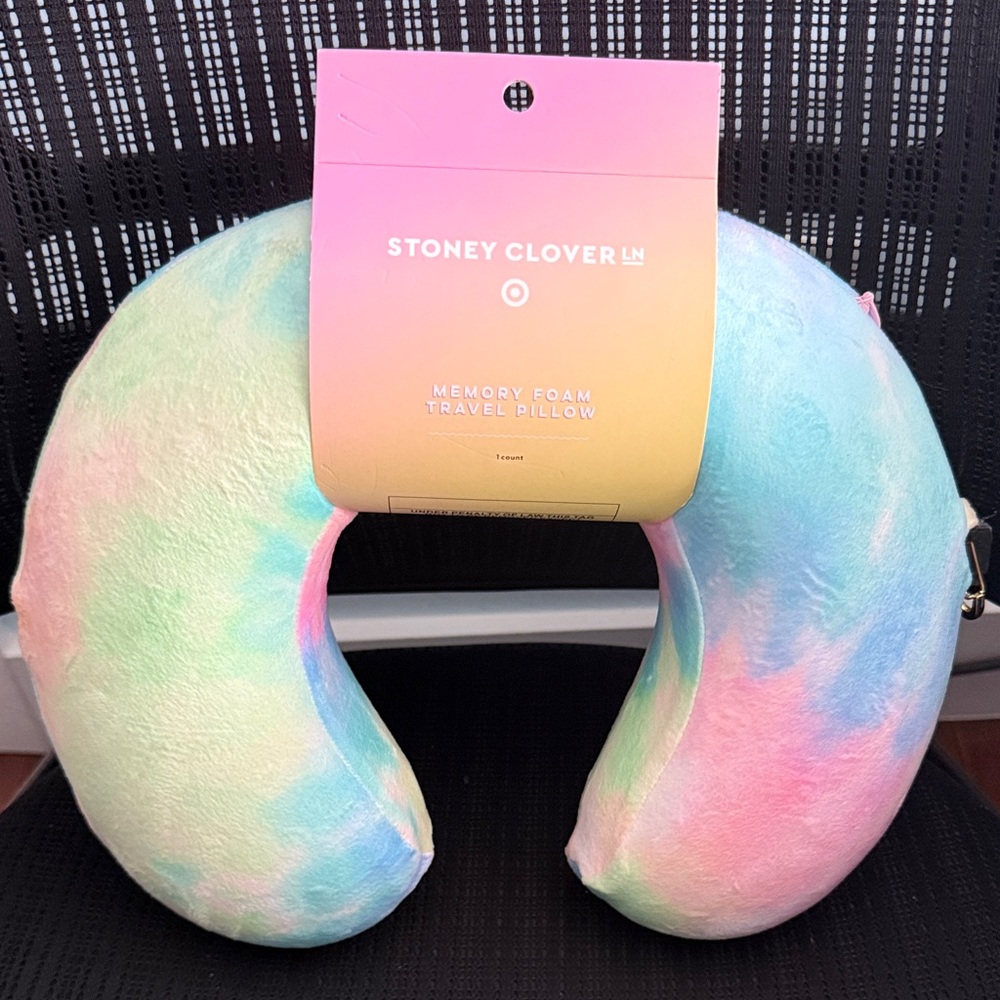 Stoney Clover Lane Pastel Tie-Dye Memory Foam Travel Pillow NWT